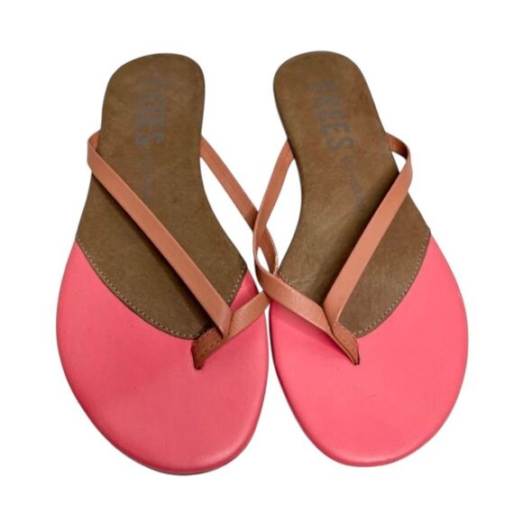 Tkees Coral Pink Leather Flip Flops Sandals Beach Pool Summer Shoes Size 5 - Picture 1 of 6